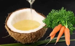 Glowing blend of mashed carrot and coconut oil with a shiny skin