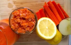 Zesty lemon and carrot pulp mixture with a smooth texture for oily skin