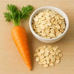 Rustic natural mixture of oat flakes and carrot mash