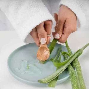Homemade aloe vera face mask for skin whitening and soothing natural glow.