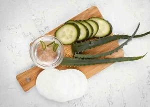 Homemade cucumber and aloe vera face mask for natural skin whitening, brightening, and hydration