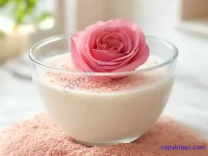 DIY rose and milk face mask in glass bowl with fresh rose petals. Source: copyblogs.com