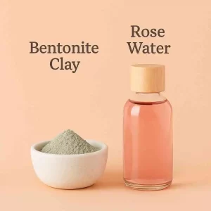 Rose clay mask in a bowl with wooden applicator on soft background, ideal for oily and sensitive skin, used in natural skincare and DIY beauty routines.