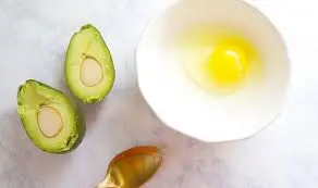 Egg white folded into avocado mixture giving airy texture for skin brightening.