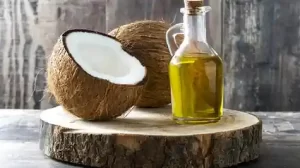 Spoon of coconut oil for daily oil pulling routine