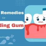 Illustration of bleeding gums with sad teeth and toothbrush – home remedies for bleeding gums concept.