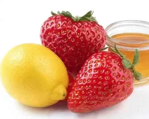  Strawberry face mask for acne control with honey and lemon.