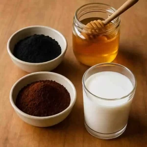 Ground coffee and charcoal exfoliating blend revives dull complexion.