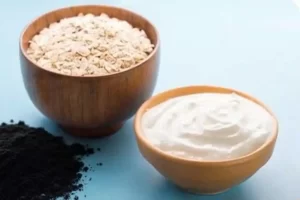 DIY charcoal face mask with yogurt and oats.