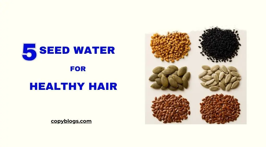 Flat lay of 5 seeds used in homemade hair growth remedies.