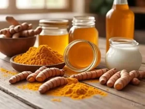 DIY turmeric face mask with apple cider vinegar and honey.