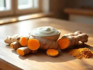 Turmeric and plain yogurt mixed into a creamy face mask.