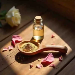 Sandalwood paste applied as a natural remedy for sun tan removal.