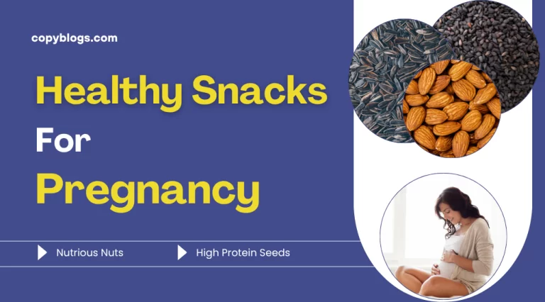 Healthy pregnancy snacks with nuts, seeds, and fruits arranged in small bowls for expecting mothers.
