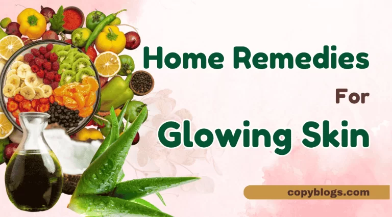Fruits, aloe vera, and natural oils used as home remedies for glowing skin.
