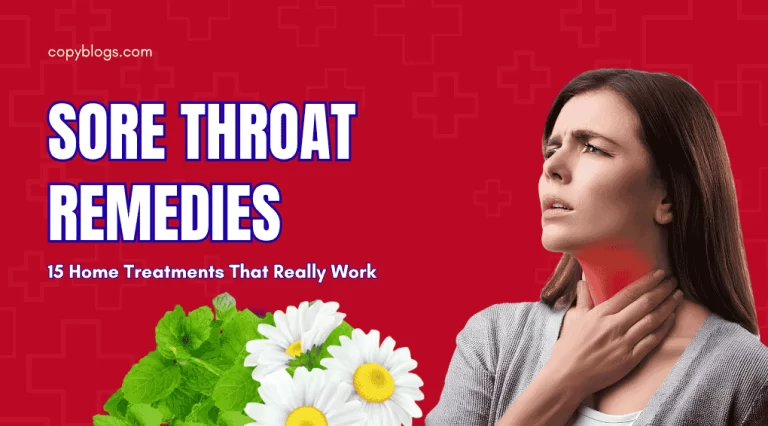 Herbal teas, honey, lemon, and ginger arranged on a table for natural remedies for sore throat.