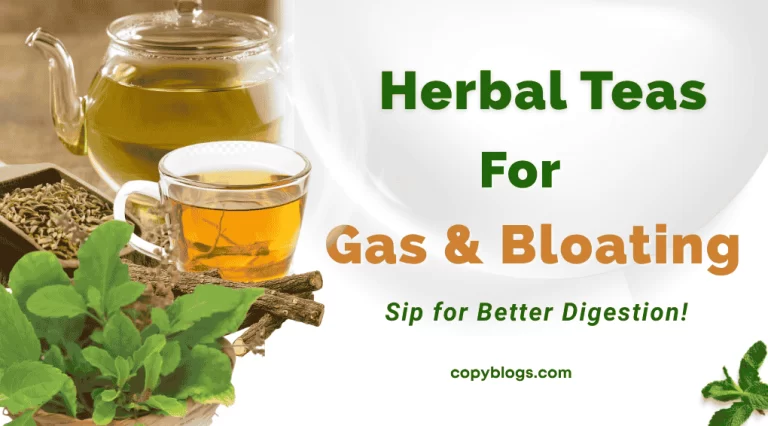 Herbal teas for digestion with fennel, ginger, and tulsi displayed beside a warm cup of tea.