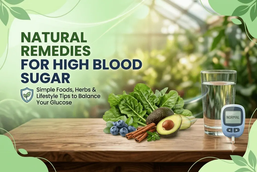Natural remedies for high blood sugar with healthy foods, herbs, and lifestyle tips
